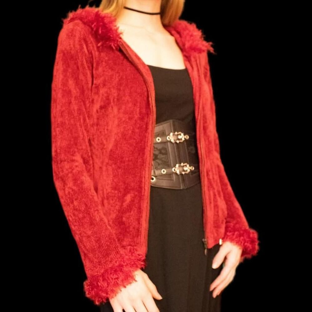 Vintage Fur Trim Penny Lane Red Cardigan